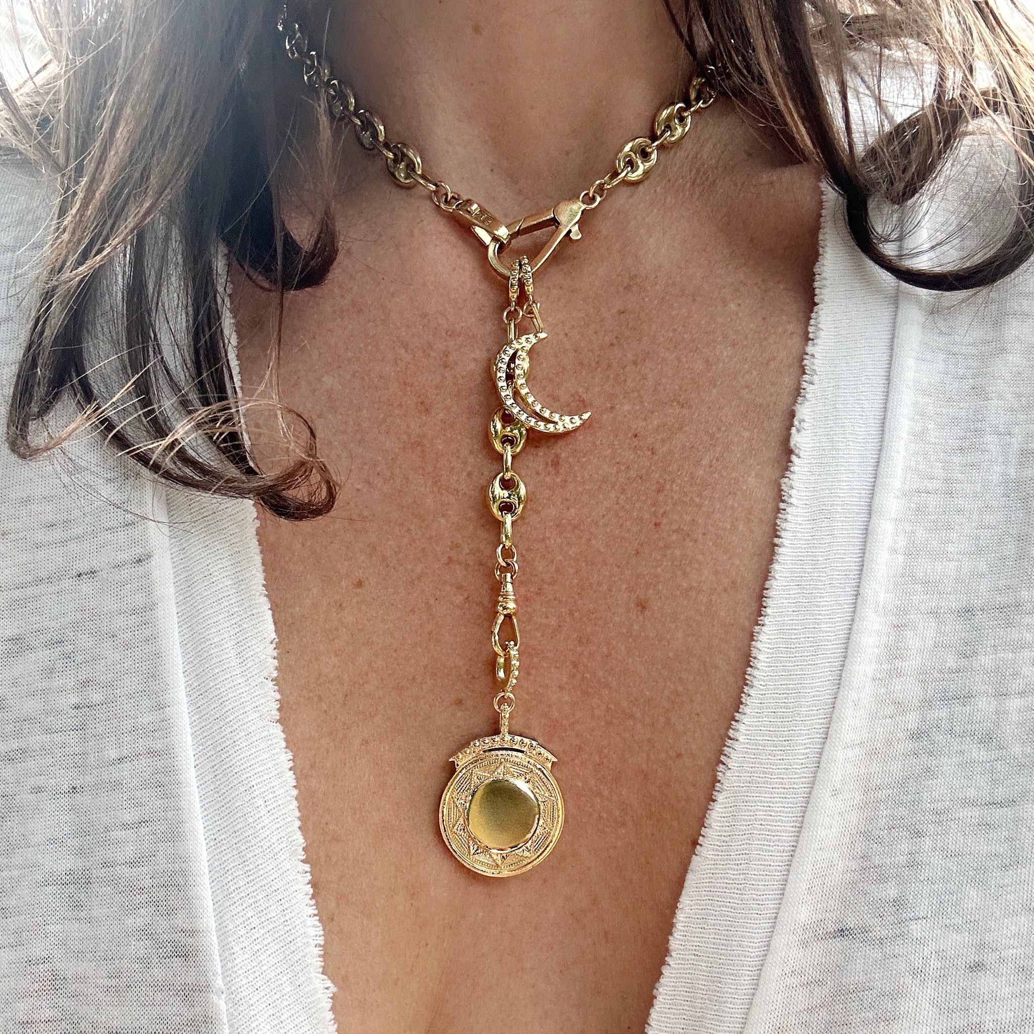 Load image into Gallery viewer, “LOVE LOCK” Sun + Moon Waterfall Necklace