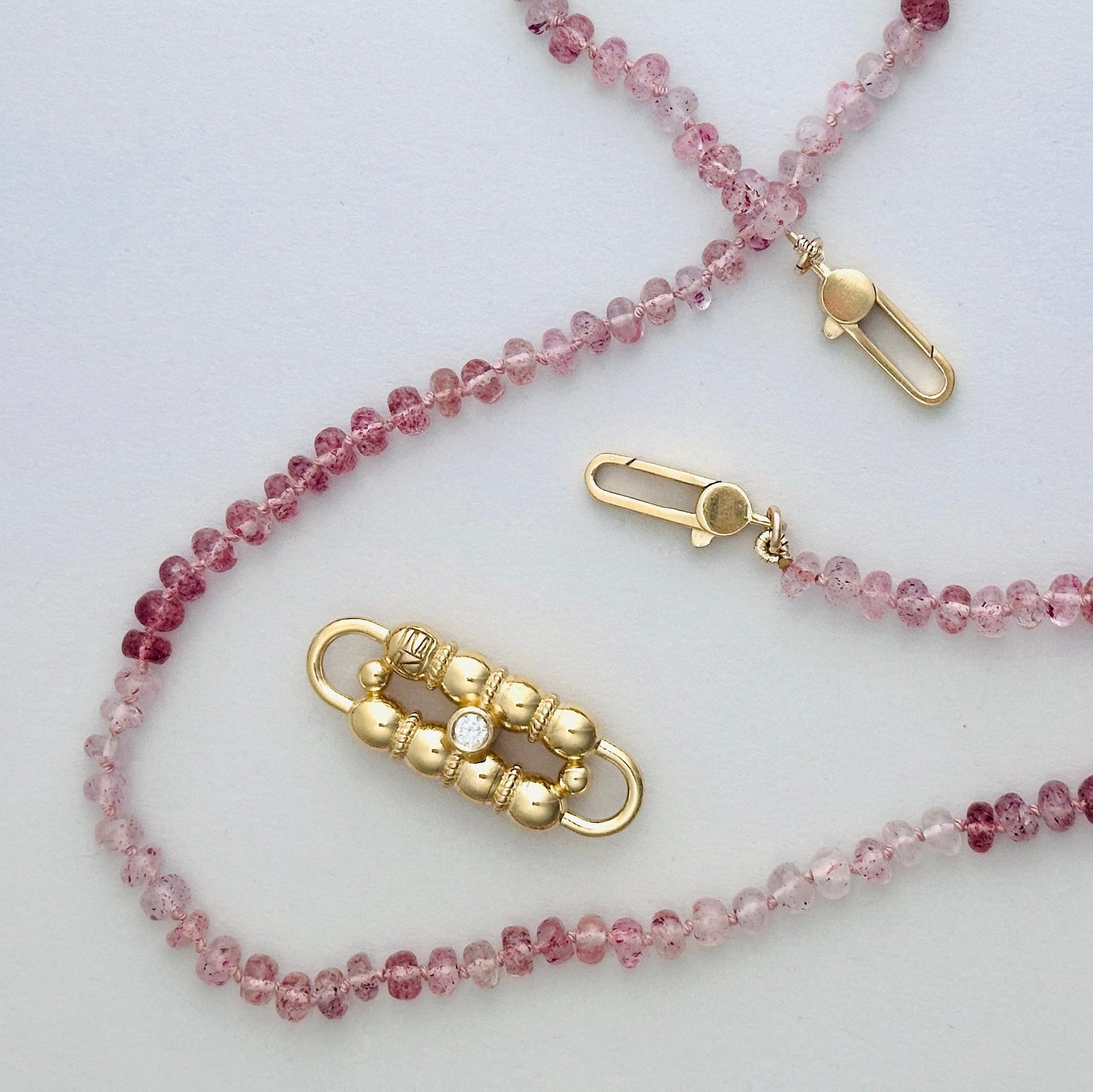 Load image into Gallery viewer, Pink Quartz Double Clip CONNECT BAR Necklace