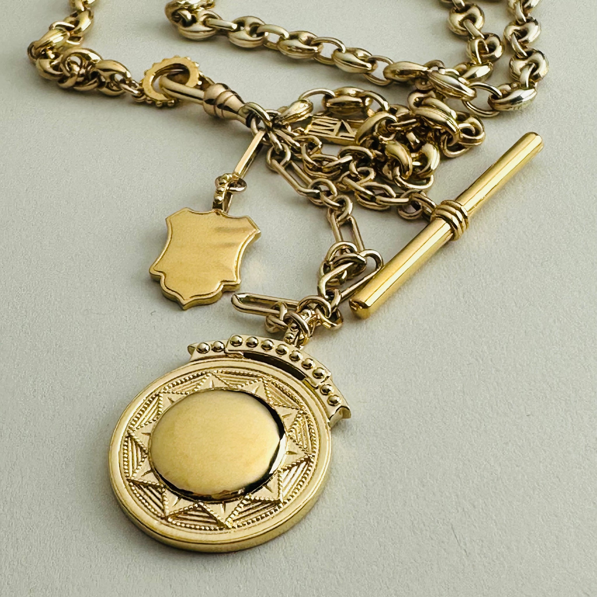 Load image into Gallery viewer, Puffy Mariner Sundial + Shield Fob Necklace