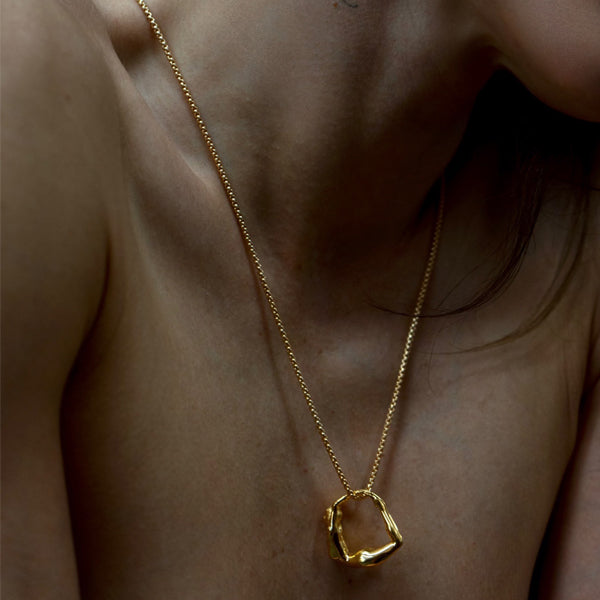 Load image into Gallery viewer, Woman wearing 14K Yellow Gold Goddess Ring on Chain