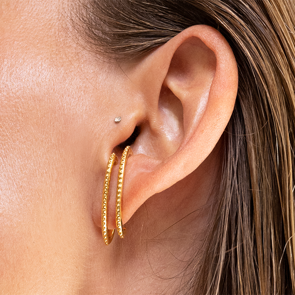 Load image into Gallery viewer, Gold Viking Line Ear Cuff Earrings on woman