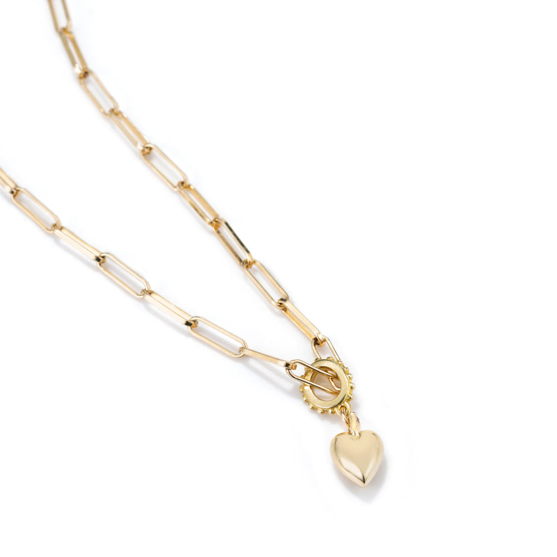 Load image into Gallery viewer, mini puff brass heart charm on gold filled chain