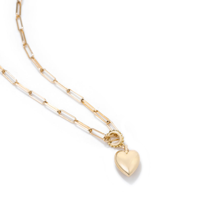 Load image into Gallery viewer, gold filled chain with small puffy brass heart charm