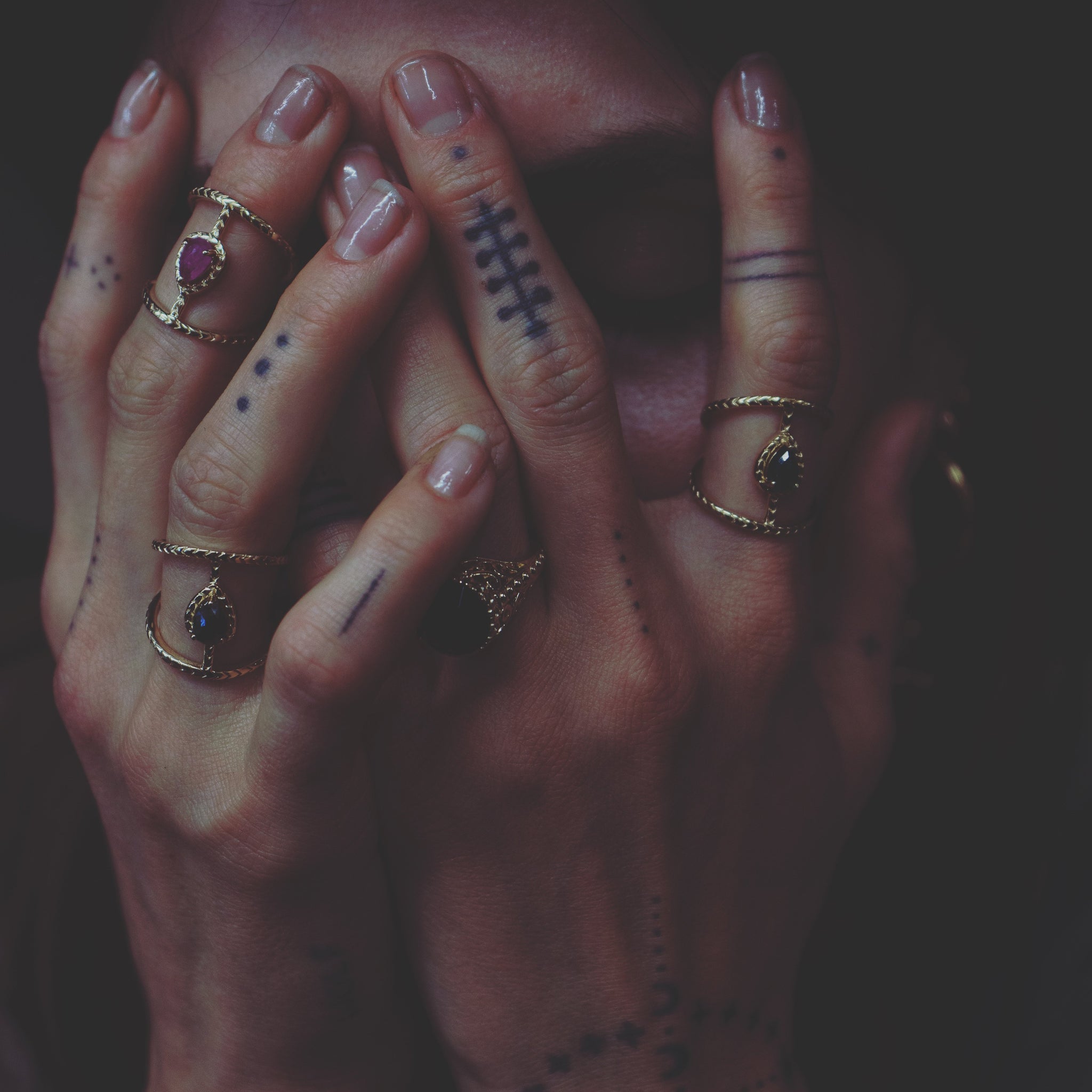 Load image into Gallery viewer, girl with her hands over her face wearing rings