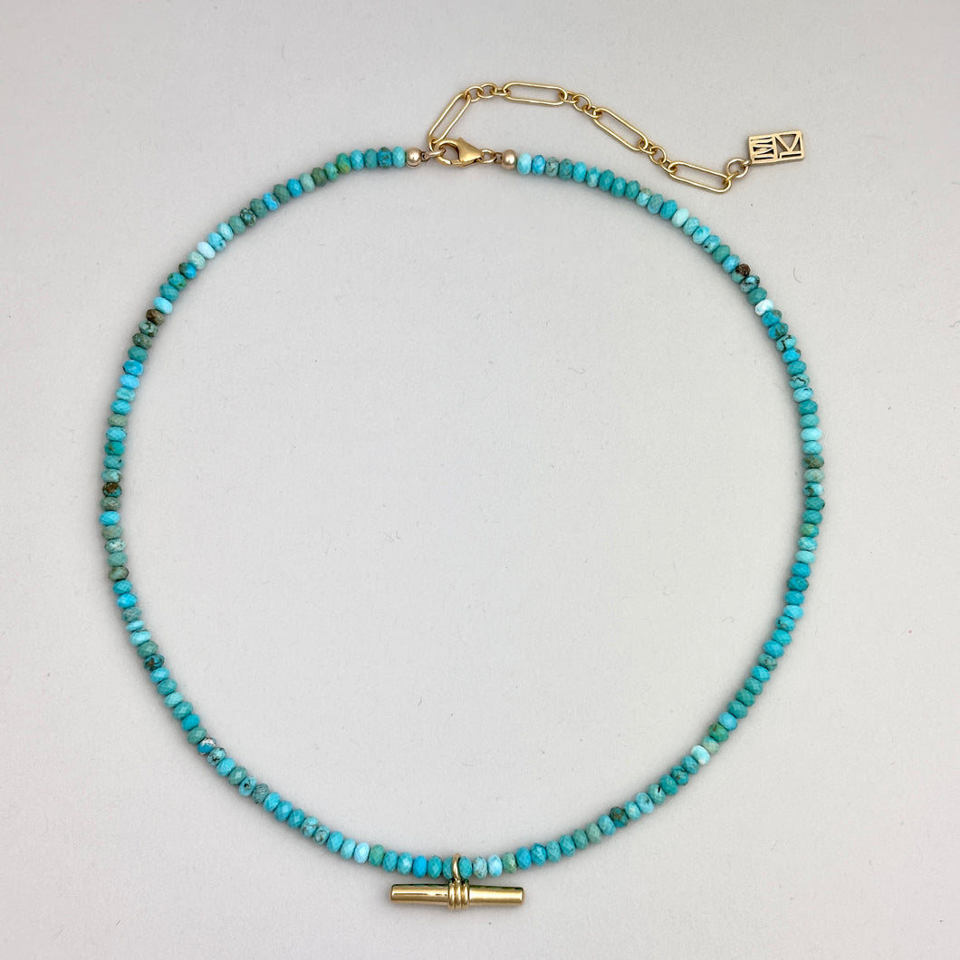 Tiny Beads Necklace - Turquoise with Tiny Bar