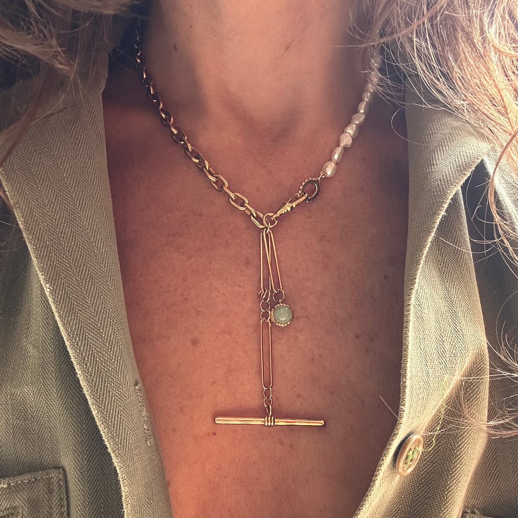 Pearl + Chain Fob Stone Necklace