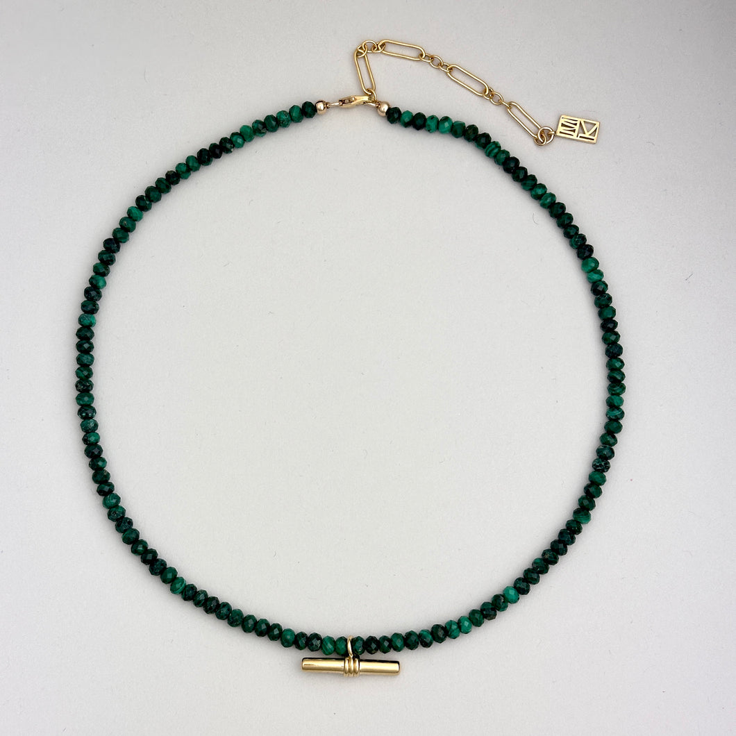 Tiny Beads Necklace - Malachite with Tiny Bar