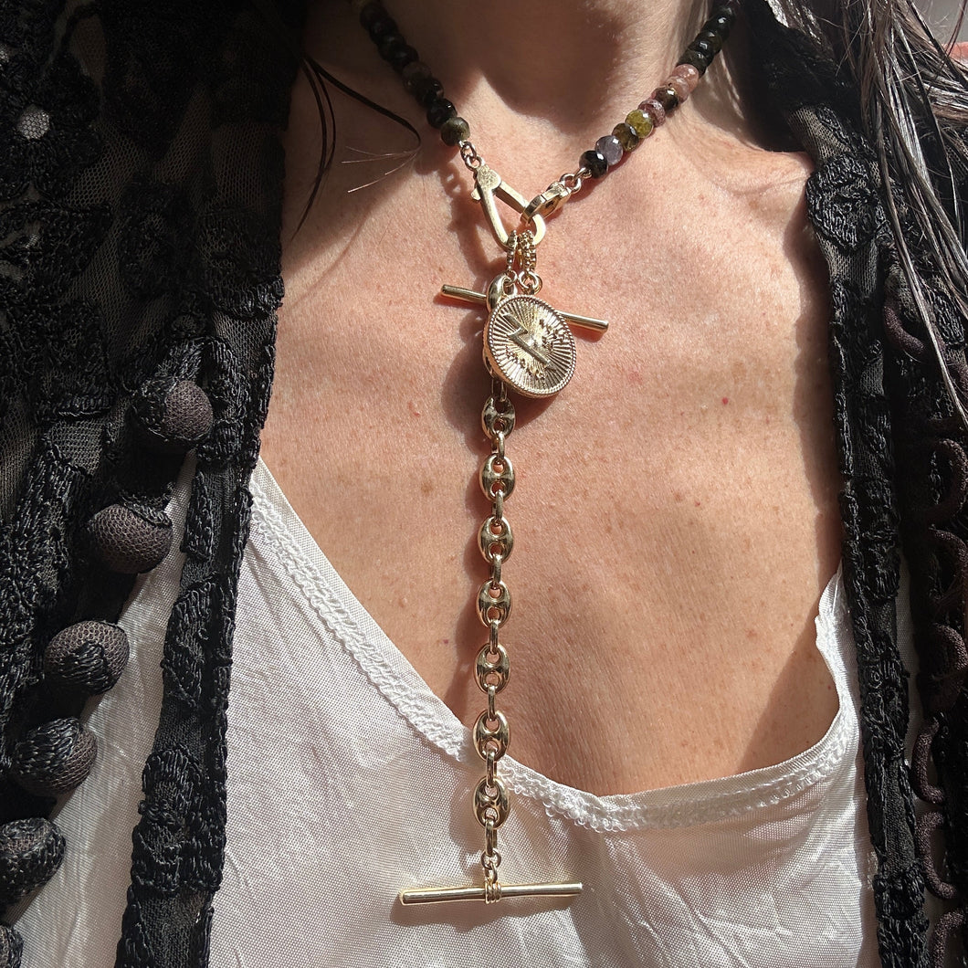 Tourmaline Love Lock Waterfall Charm Necklace