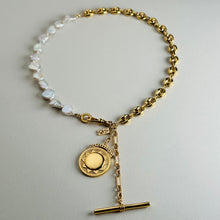 Load image into Gallery viewer, Pearl + Chain Sundial Fob Necklace
