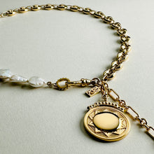Load image into Gallery viewer, Pearl + Chain Sundial Fob Necklace
