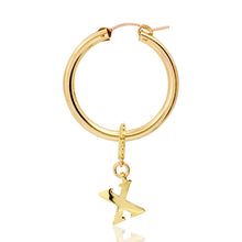 Load image into Gallery viewer, Gold Hoop Earring with X charm
