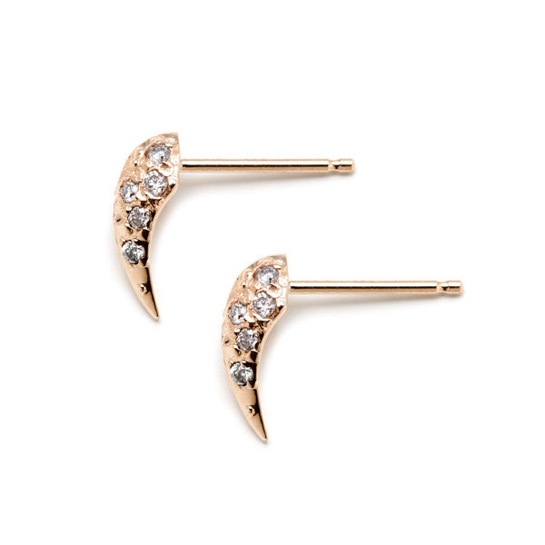 14K Rose Gold claw shaped post earring with white diamonds