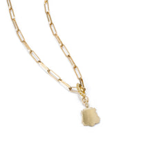 Load image into Gallery viewer, Satin Finish brass shield charm on gold filled chain
