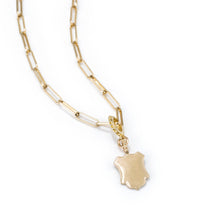Load image into Gallery viewer, gold filled chain with small matte shield charm brass
