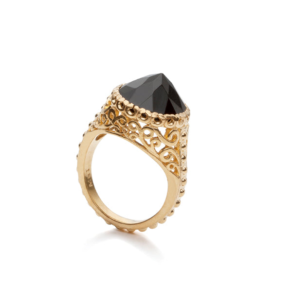 Onyx Viking Ring- 14K Gold Vermeil