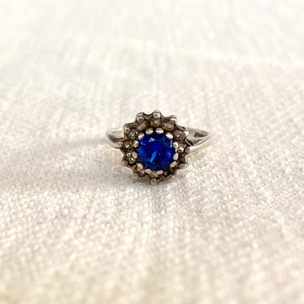 Vintage Blue Glass and Diamond Ring